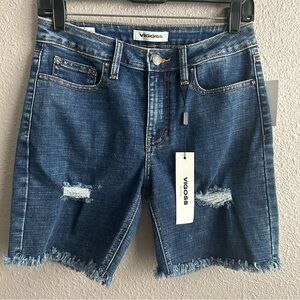 NEW Vigoss Denim Marley Bermuda Mid Rise cutoff 7” Jean shorts Dark Wash